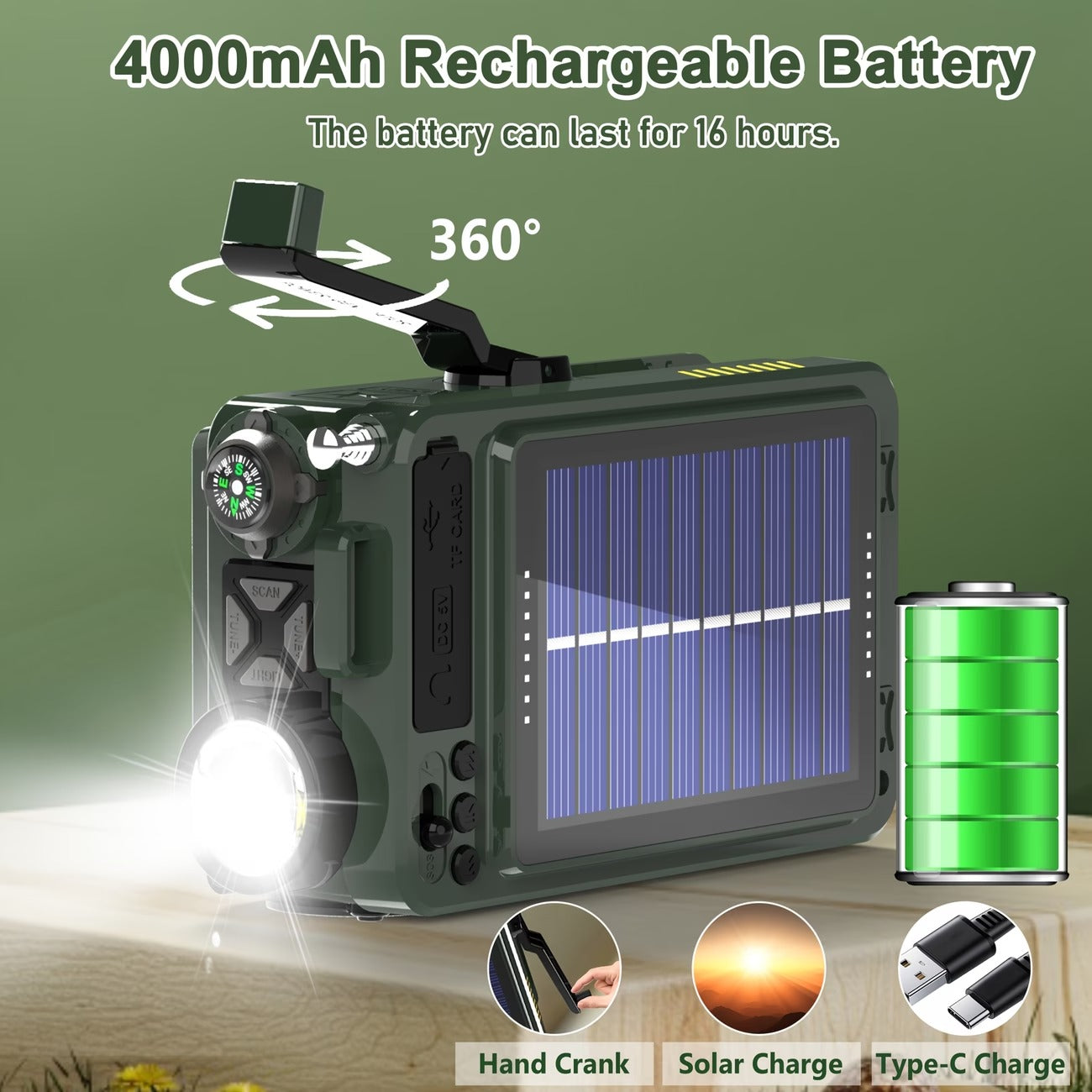 Portable DAB/DAB+ Radio – Wind-Up, Solar Charging & Bluetooth