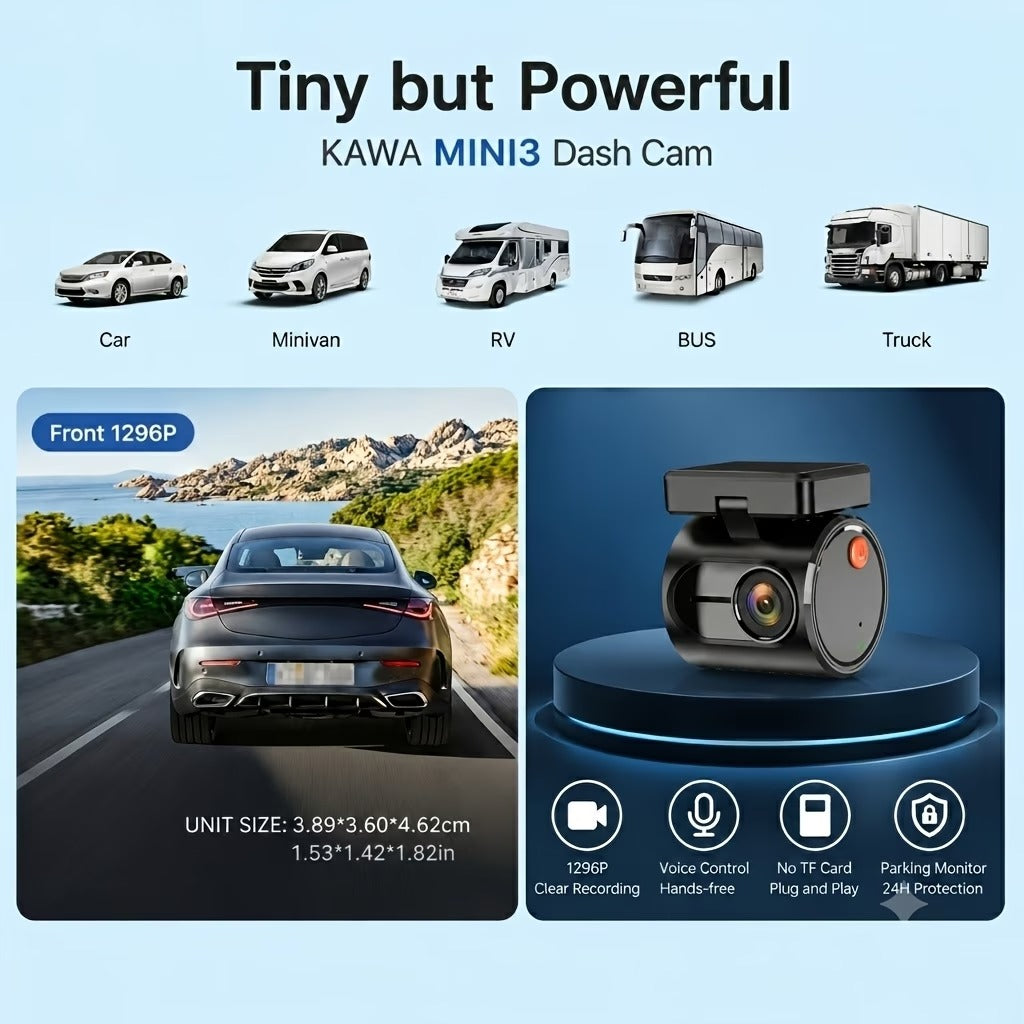 Mini WiFi Dash Cam for Cars – Voice Control, 24H Parking Monitor & Wireless Video Recording