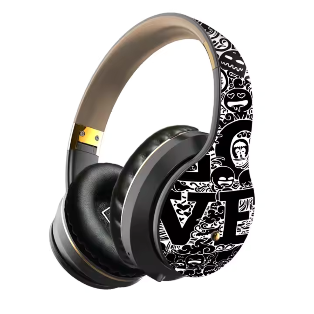 Bluetooth Wireless Headphones – DJ Style, Foldable, with Custom "LOVE" Graffiti Art