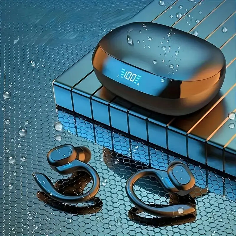 Bluetooth Sports Earbuds with Ear Hooks – Powerful Sound & LED Display Case