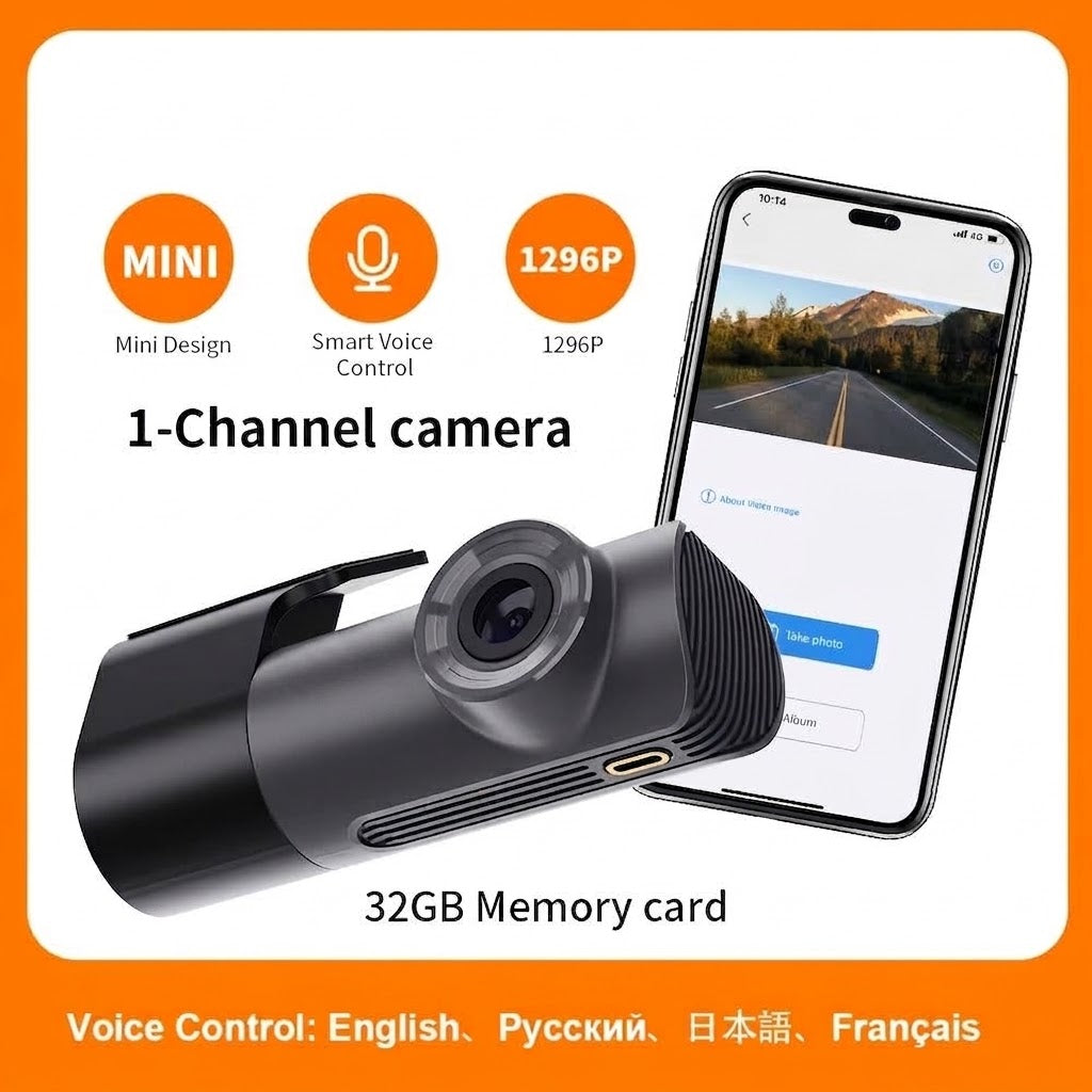 Mini 2K Dash Cam for Cars – 145° Wide Angle, Night Vision, Voice Control & 32GB Memory Card