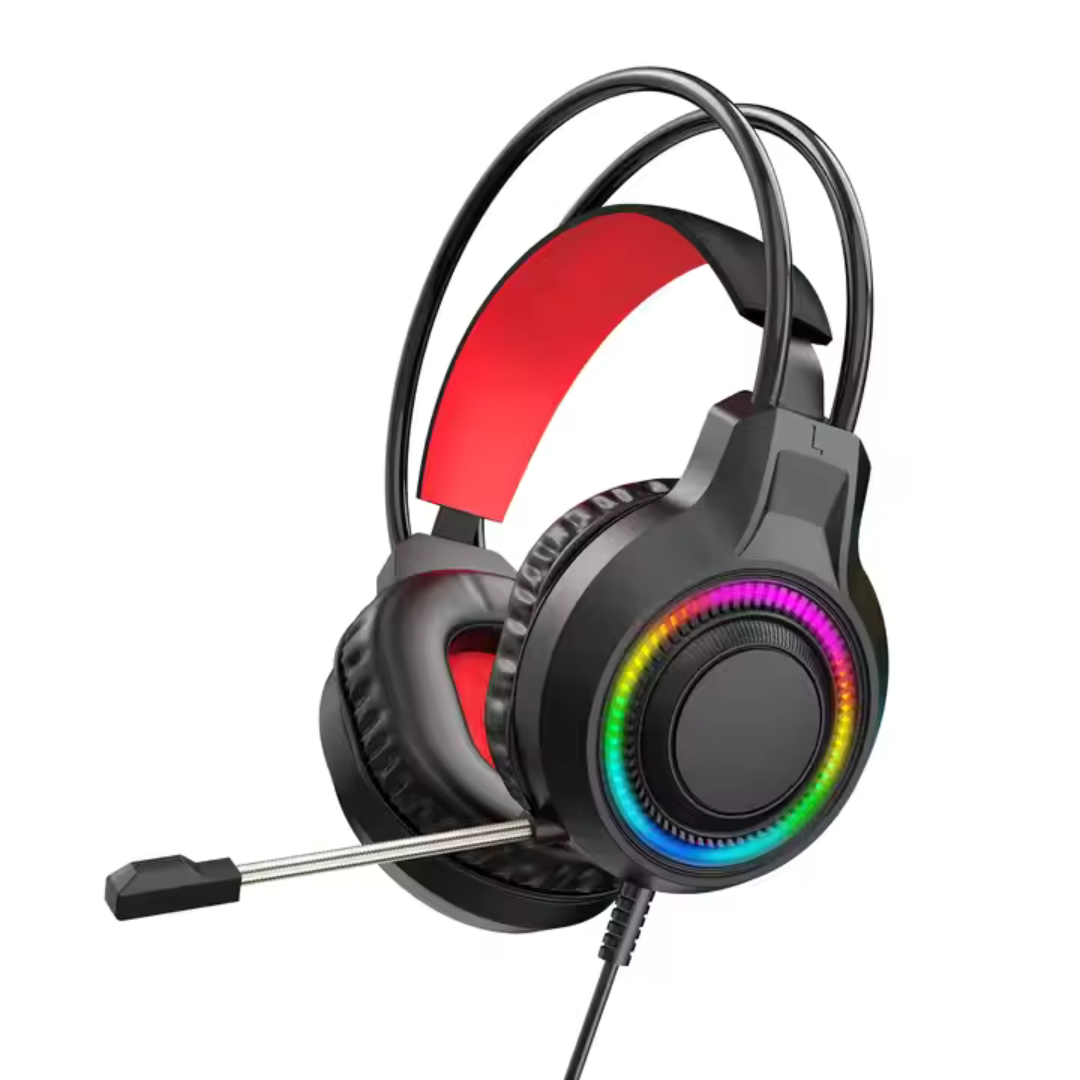 USB Gaming Headset – Noise-Cancelling Mic, LED Lights, Surround Sound, PC & Console Compatible