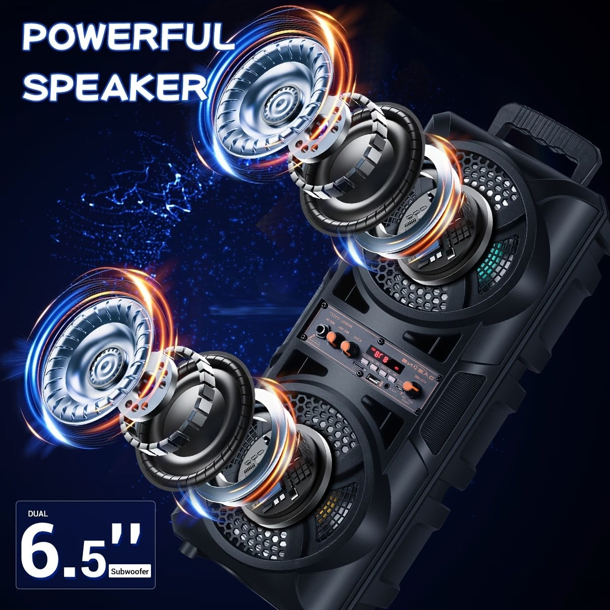 Portable Bluetooth Speaker with Dual 6.5″ Woofers, RGB Lights & Karaoke Mic