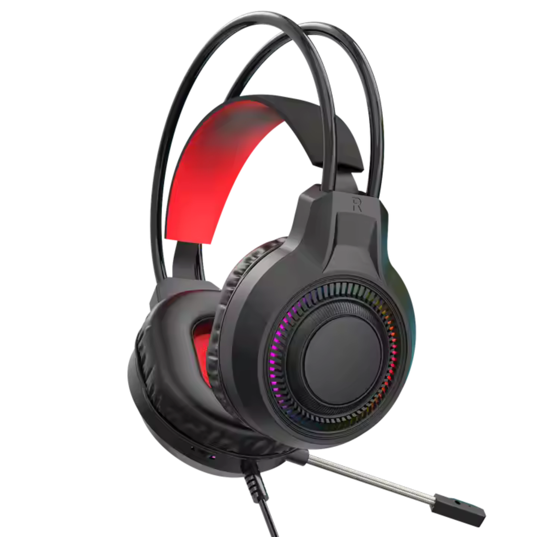 USB Gaming Headset – Noise-Cancelling Mic, LED Lights, Surround Sound, PC & Console Compatible