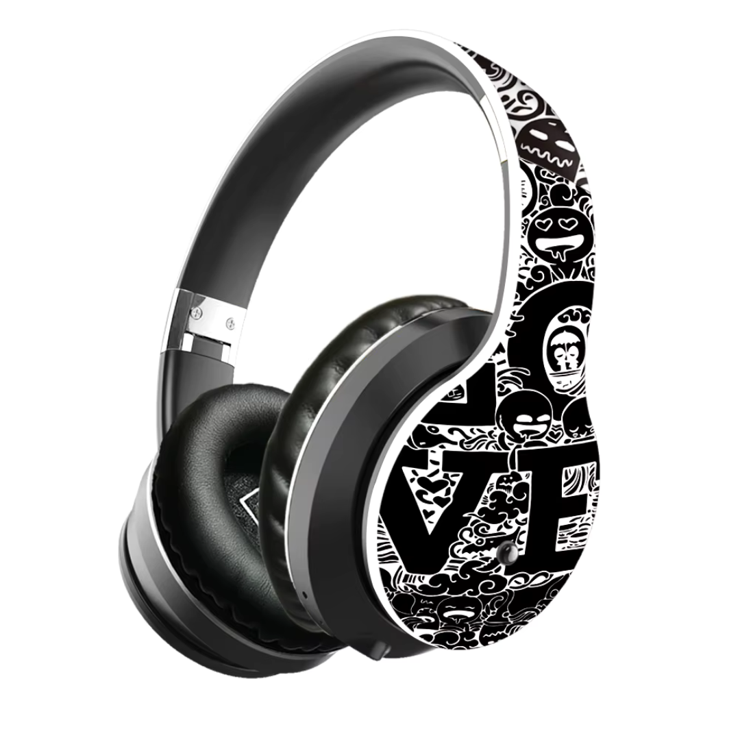 Bluetooth Wireless Headphones – DJ Style, Foldable, with Custom "LOVE" Graffiti Art