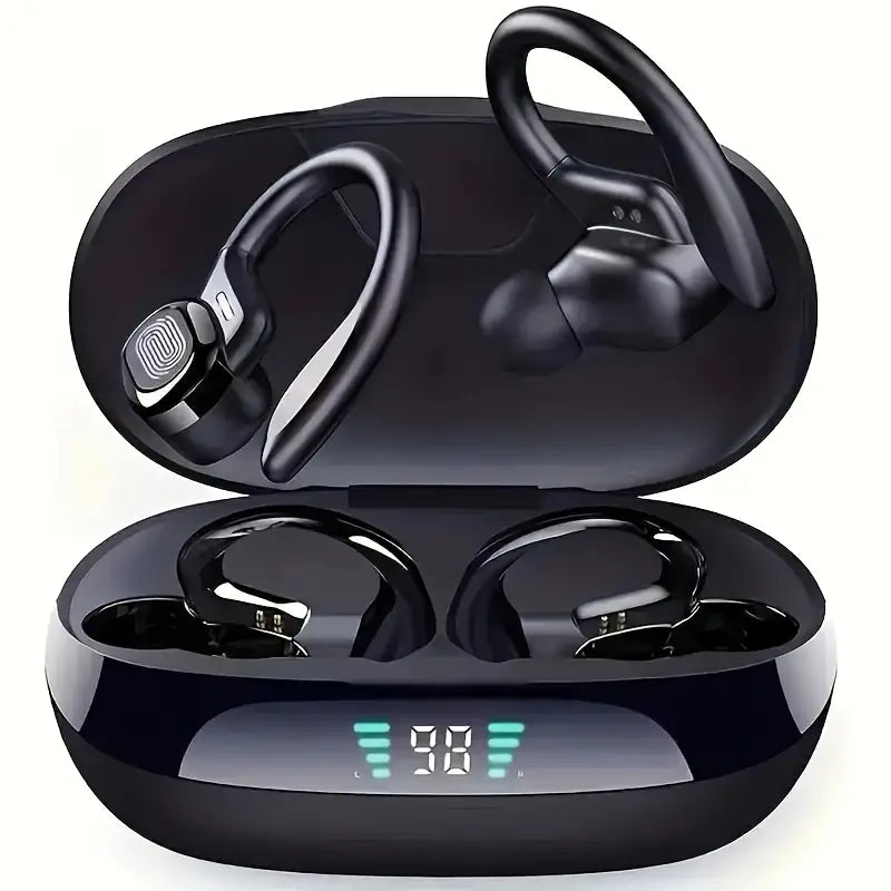 Bluetooth Sports Earbuds with Ear Hooks – Powerful Sound & LED Display Case