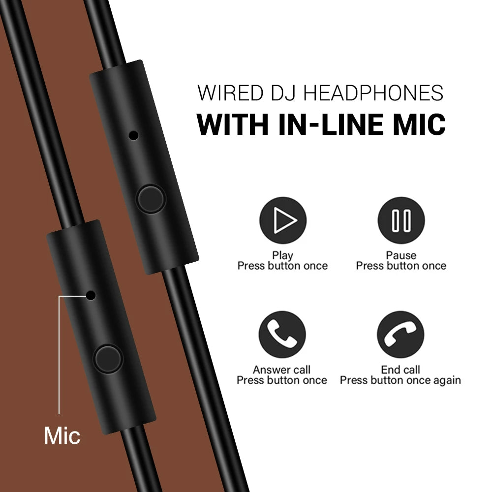 Studio DJ Headphones with Mic – Wired Over Ear Monitoring Headphones