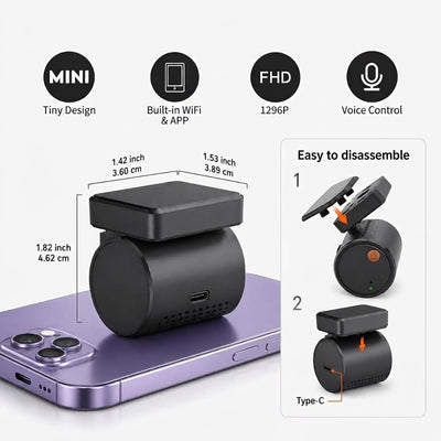 Mini WiFi Dash Cam for Cars – Voice Control, 24H Parking Monitor & Wireless Video Recording