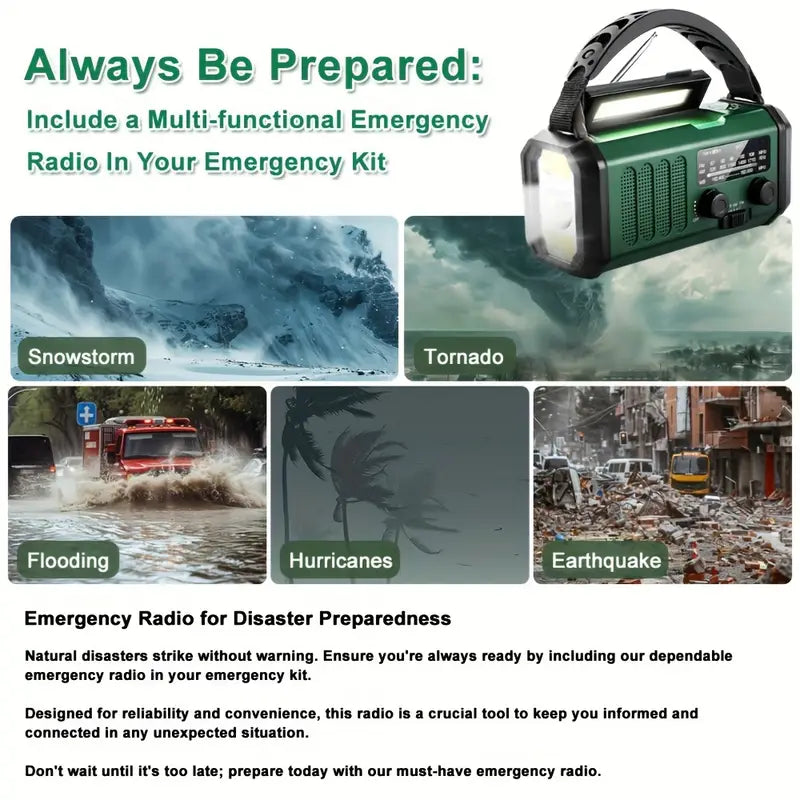 Emergency Radio with Power Bank – 10000mAh & Flashlight