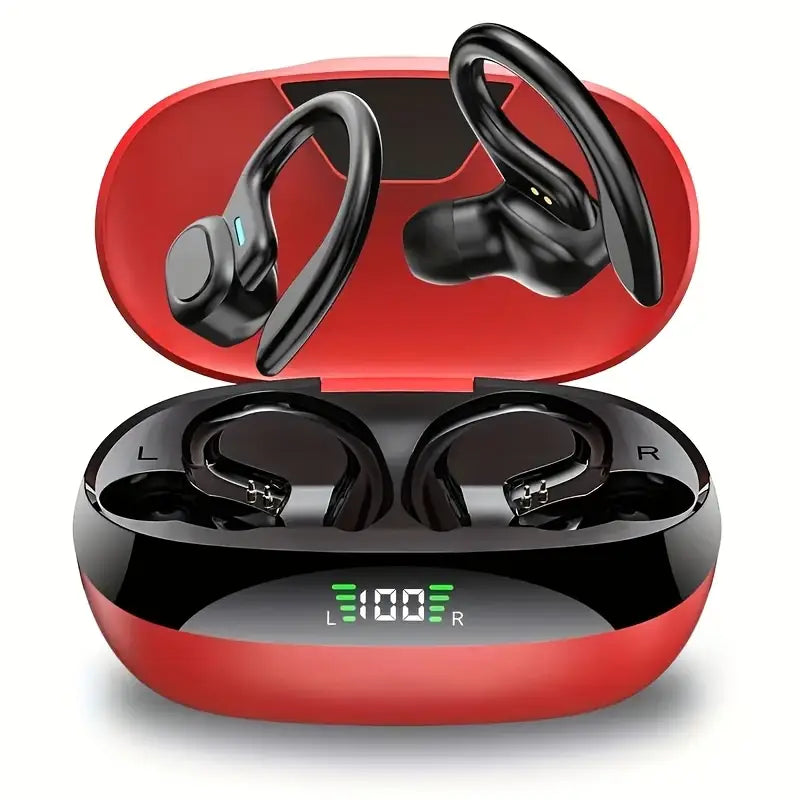 Bluetooth Sports Earbuds with Ear Hooks – Powerful Sound & LED Display Case