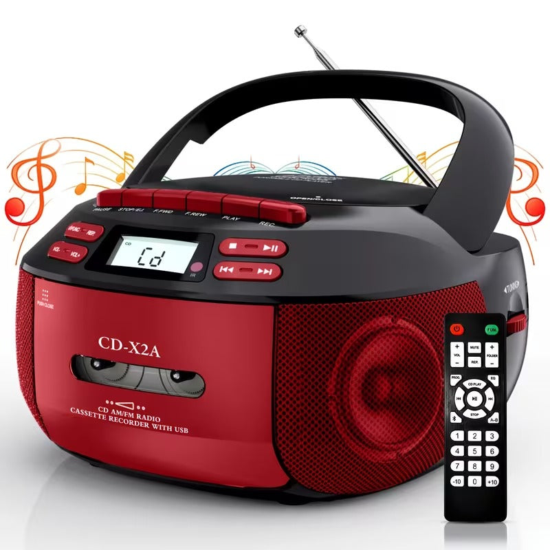 Portable CD Boombox – Cassette Player & Recorder with AM/FM Radio