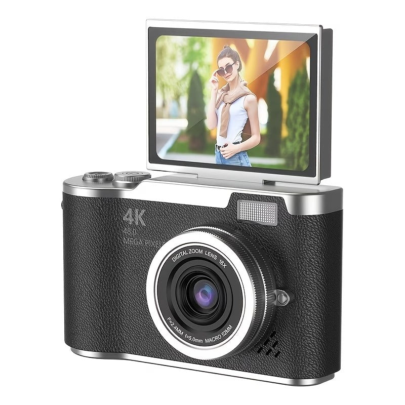 4K Digital Camera for Vlogging – 2.4" Flip Screen & 18x Digital Zoom