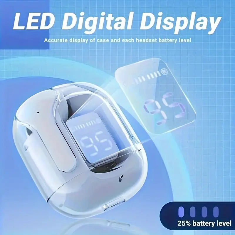 Airwatch Transparent TWS Wireless Earbuds – LED Display, Hi-Fi Sound, Gaming Headphones with Mic