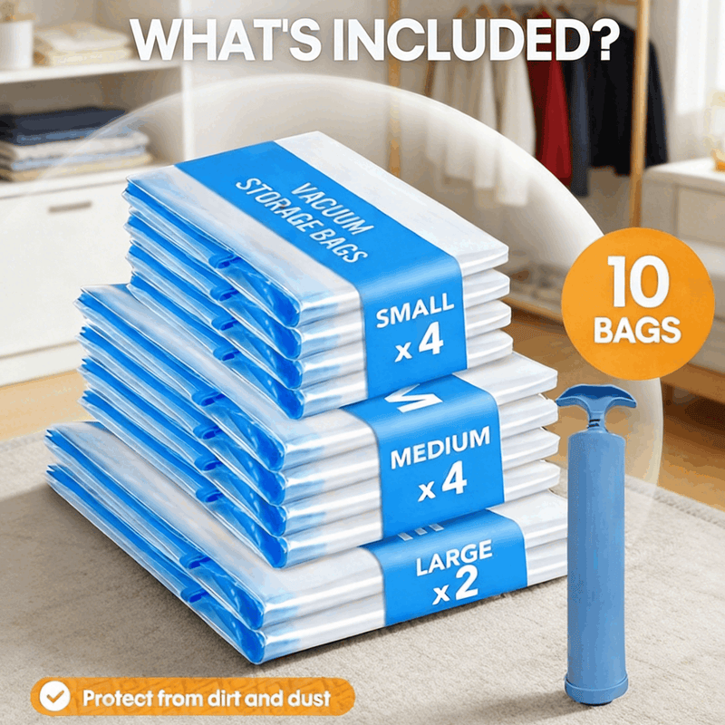 10-Pack Space Saving Vacuum Storage Bags with Hand Pump