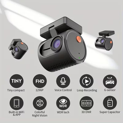 Mini WiFi Dash Cam for Cars – Voice Control, 24H Parking Monitor & Wireless Video Recording