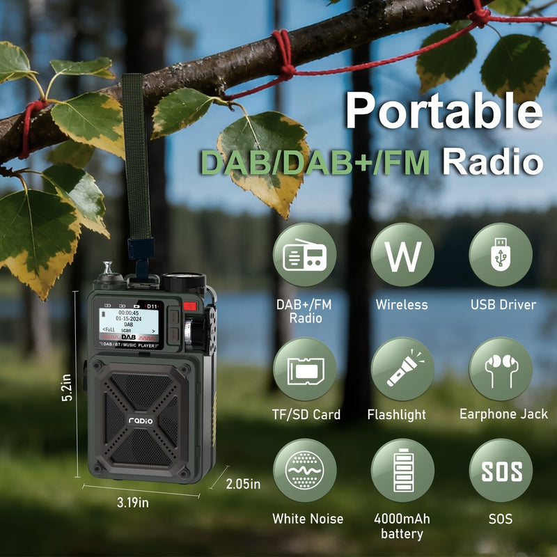 Portable DAB/DAB+ Radio – Wind-Up, Solar Charging & Bluetooth