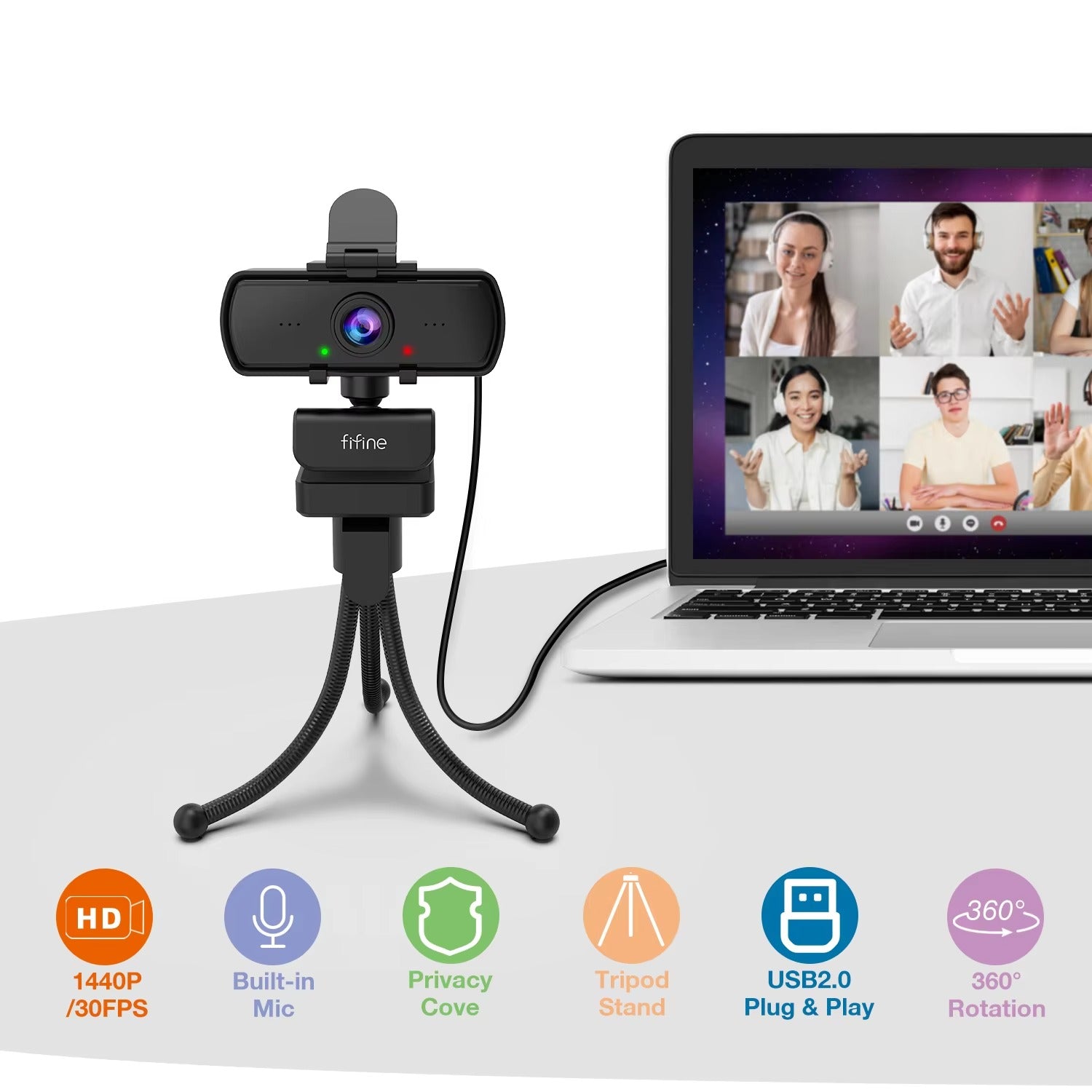 HD 1080p Webcam with USB Connection and Built-In Microphone