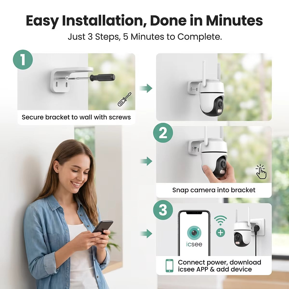 Outdoor WiFi PTZ Security Camera IP66 – 360° Night Vision & Motion Detection