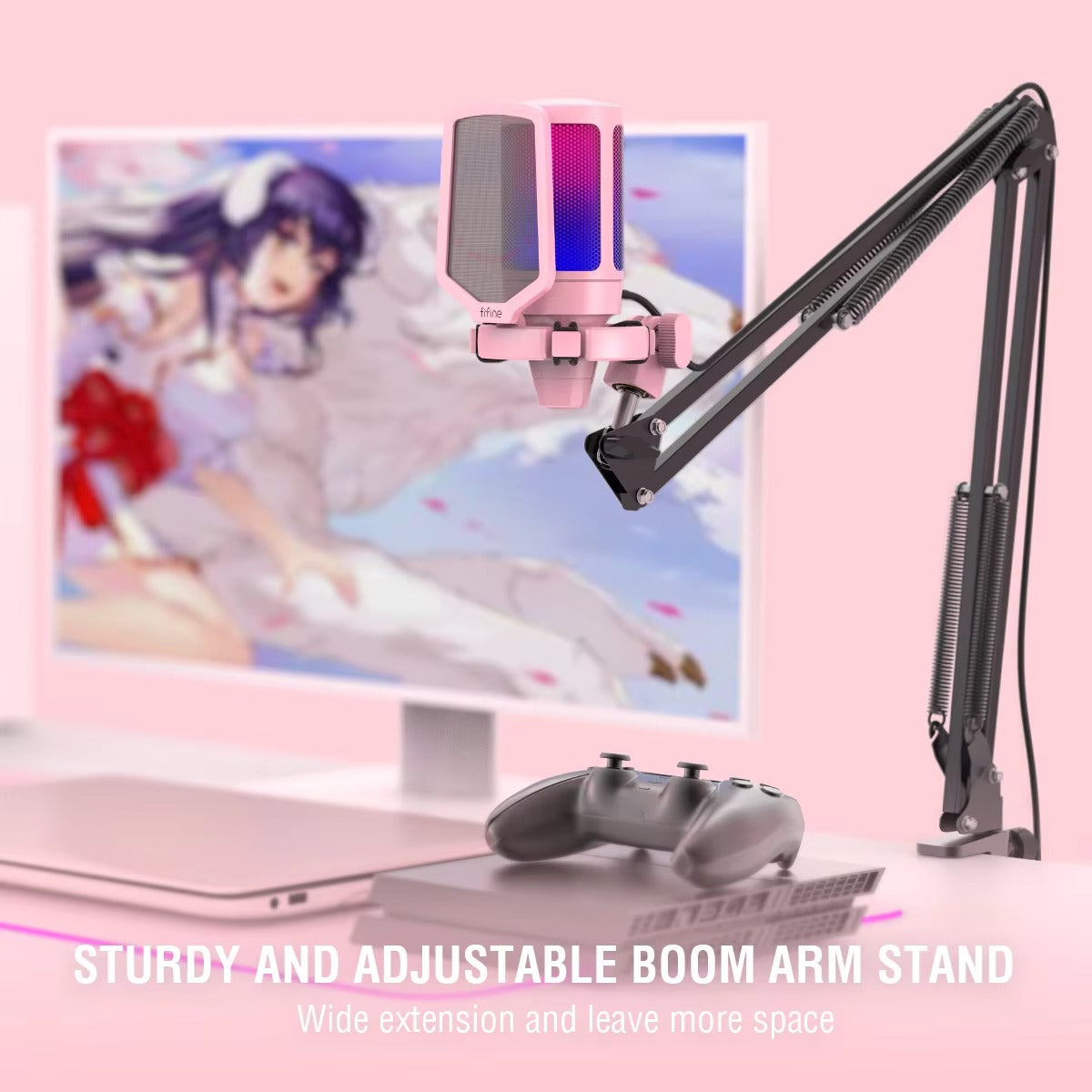 RGB USB Microphone with Boom Arm Stand – Streaming & Podcast Mic Kit