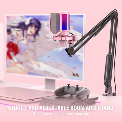 RGB USB Microphone with Boom Arm Stand – Streaming & Podcast Mic Kit