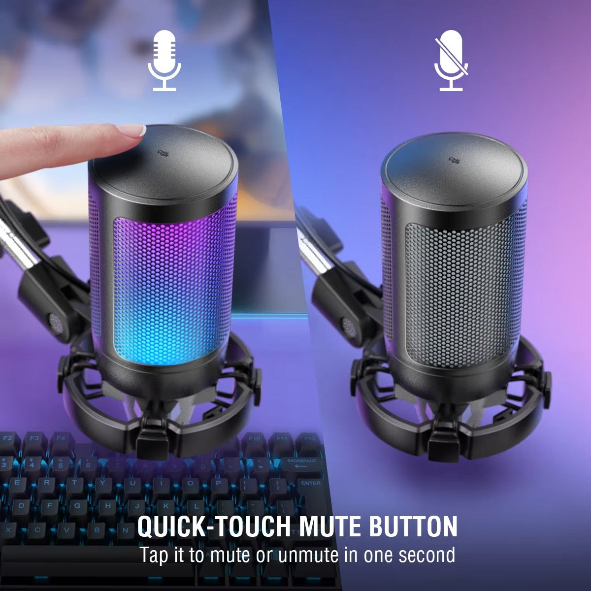 RGB USB Microphone with Boom Arm Stand – Streaming & Podcast Mic Kit