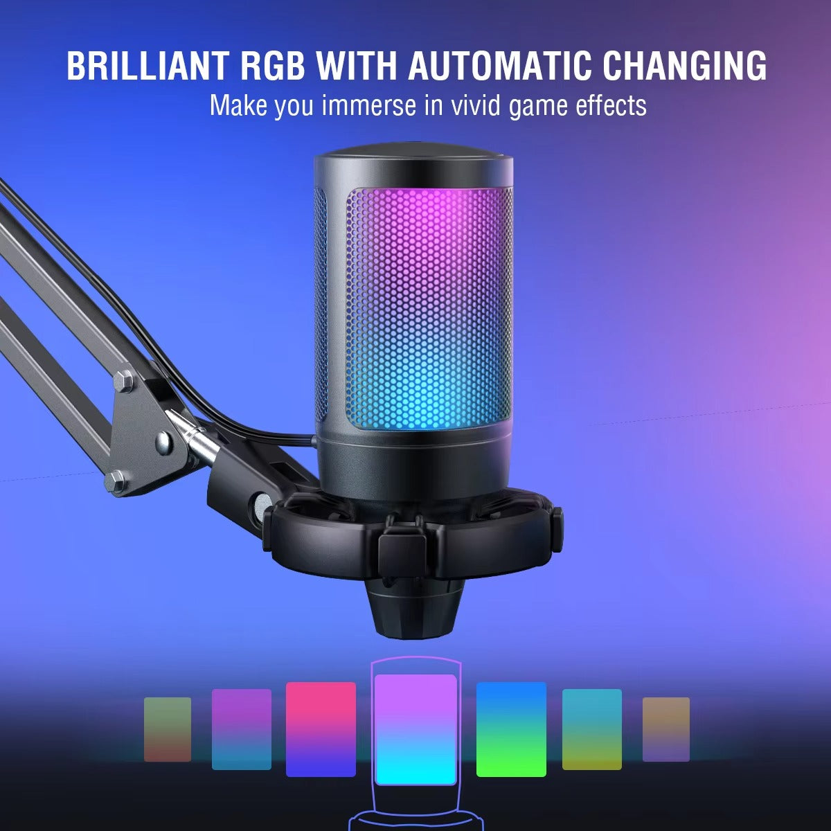 RGB USB Microphone with Boom Arm Stand – Streaming & Podcast Mic Kit