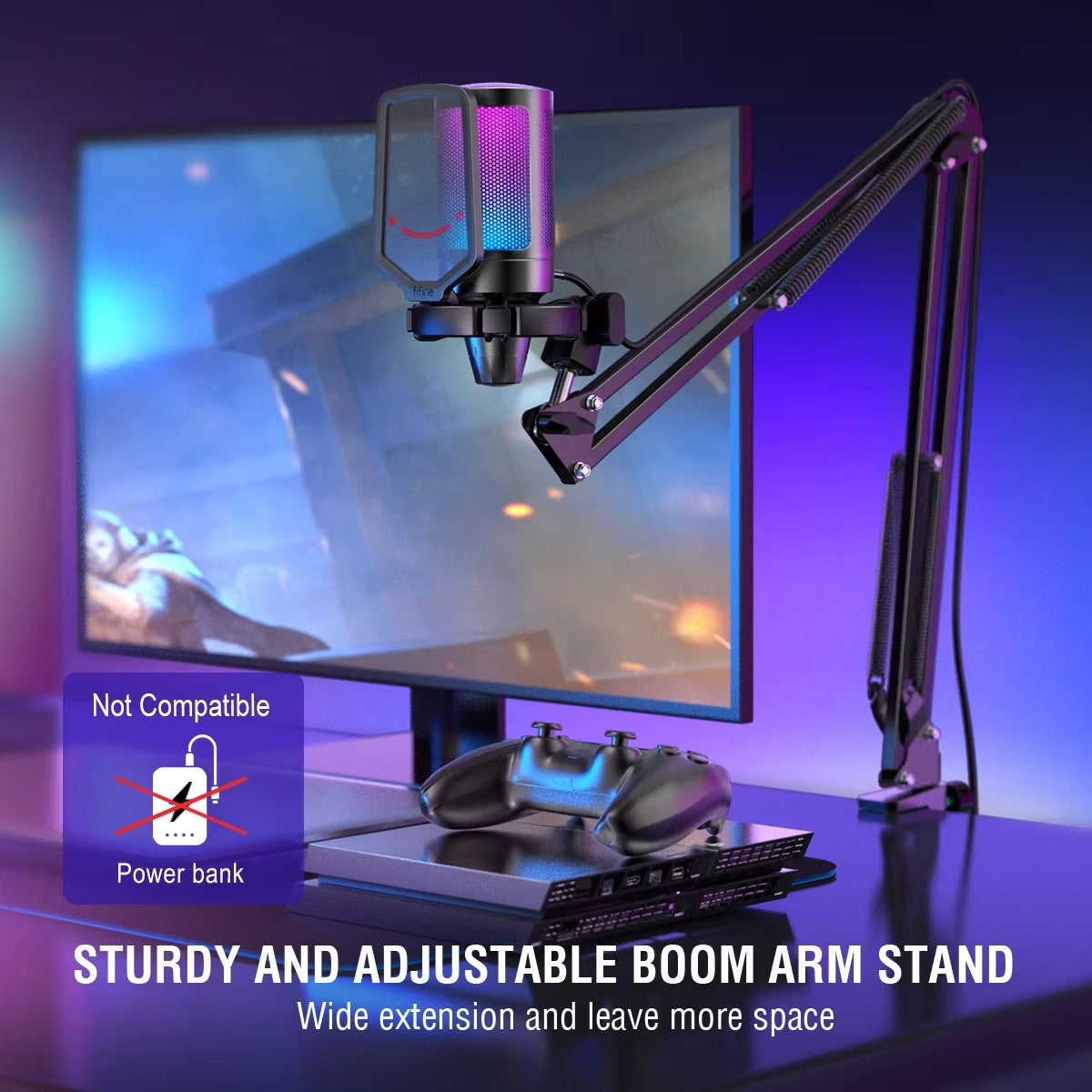 RGB USB Microphone with Boom Arm Stand – Streaming & Podcast Mic Kit