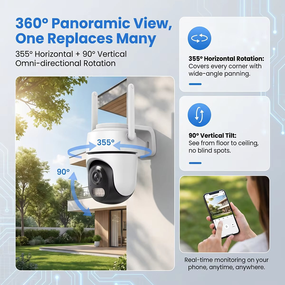 Outdoor WiFi PTZ Security Camera IP66 – 360° Night Vision & Motion Detection