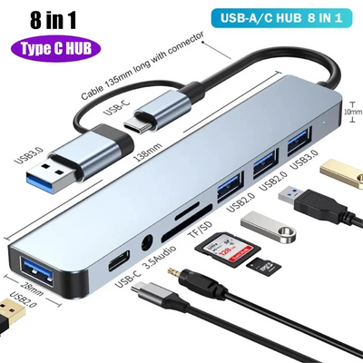 8-in-1 USB-C Hub – Multiport Adapter with HDMI, USB & Charging for Laptop