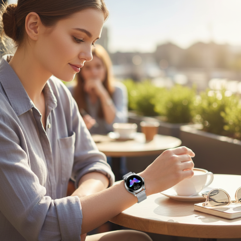 Women’s Elegant Smartwatch Fitness Tracker – Heart Rate Monitor with Mesh Strap