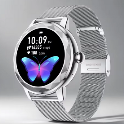 Women’s Elegant Smartwatch Fitness Tracker – Heart Rate Monitor with Mesh Strap