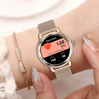 Women’s Elegant Smartwatch Fitness Tracker – Heart Rate Monitor with Mesh Strap