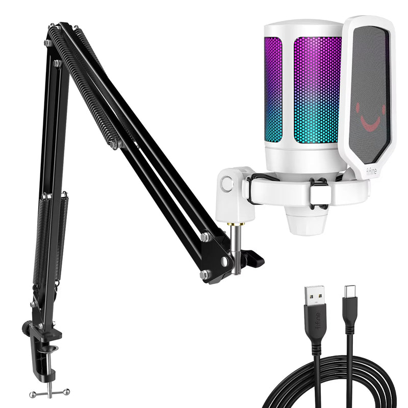 RGB USB Microphone with Boom Arm Stand – Streaming & Podcast Mic Kit