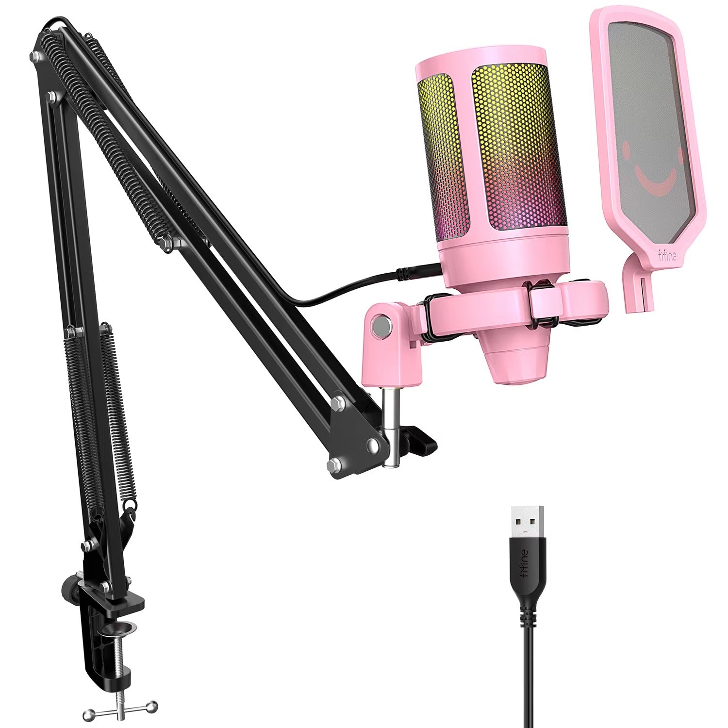 RGB USB Microphone with Boom Arm Stand – Streaming & Podcast Mic Kit