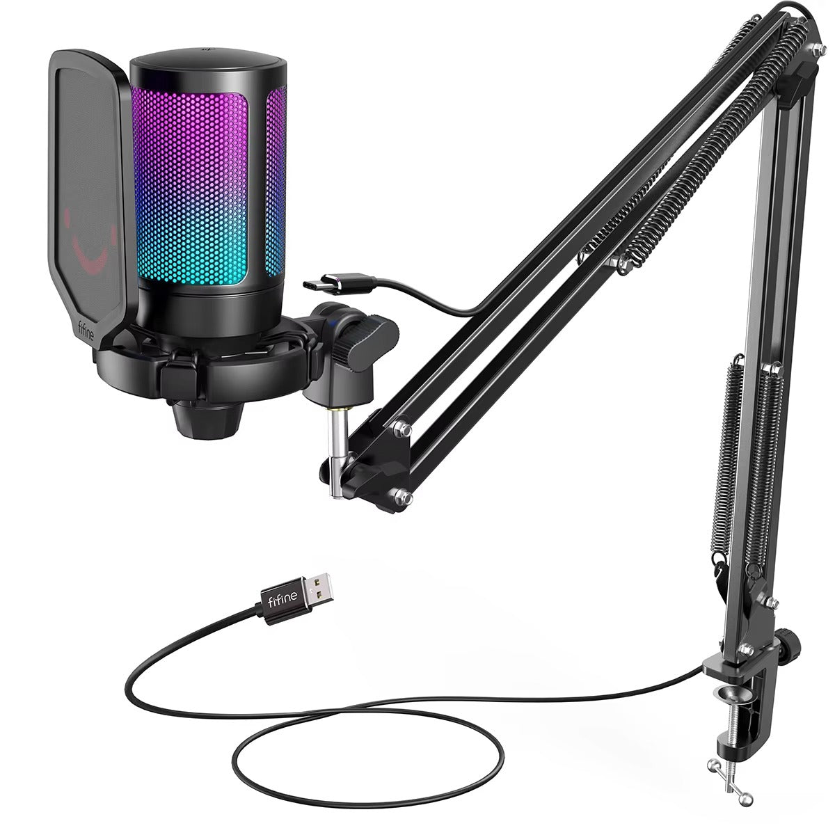 RGB USB Microphone with Boom Arm Stand – Streaming & Podcast Mic Kit